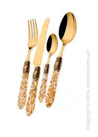 Набор столовых приборов Bugatti Oxford коллекция Goldplated 24 kt на 12 персон, 75 предметов, Transparent with gold particles