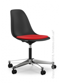 Кресло Vitra Eames Plastic Side Chair PSCC with seat upholstery, Basic Dark shell and Red Poppy Red Кресло Vitra Eames Plastic Side Chair PSCC with seat upholstery, Basic Dark shell and Red Poppy Red