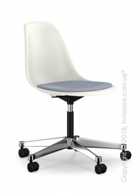 Кресло Vitra Eames Plastic Side Chair PSCC with seat upholstery, White shell and Dark Blue Ivory Кресло Vitra Eames Plastic Side Chair PSCC with seat upholstery, White shell and Dark Blue Ivory