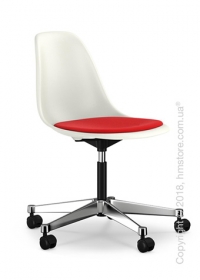 Кресло Vitra Eames Plastic Side Chair PSCC with seat upholstery, White shell and Red Poppy Red Кресло Vitra Eames Plastic Side Chair PSCC with seat upholstery, White shell and Red Poppy Red