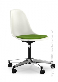 Кресло Vitra Eames Plastic Side Chair PSCC with seat upholstery, White shell and Grass Green Forest Кресло Vitra Eames Plastic Side Chair PSCC with seat upholstery, White shell and Grass Green Forest