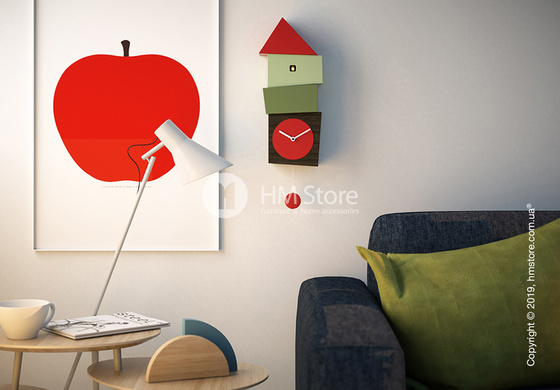 Часы настенные Progetti Crooked Wall Clock, Dark Wood, Red and Green