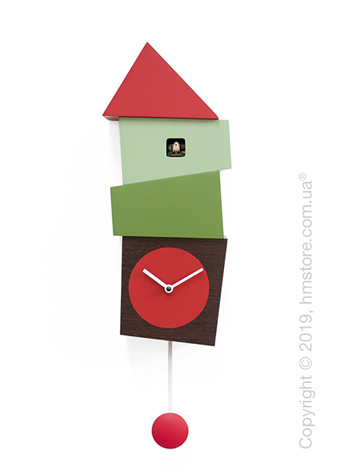 Часы настенные Progetti Crooked Wall Clock, Dark Wood, Red and Green