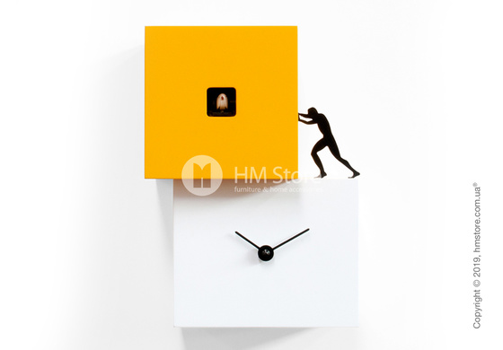 Часы настенные Progetti Strong Cucù 1 Wall Clock, White and Yellow