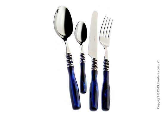 Набор столовых приборов Bugatti Arianna коллекция Old-Silverplated Ring на 6 персон, 24 предмета, Blue