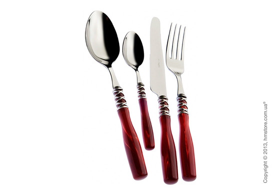 Набор столовых приборов Bugatti Arianna коллекция Old-Silverplated Ring на 6 персон, 24 предмета, Burgundy