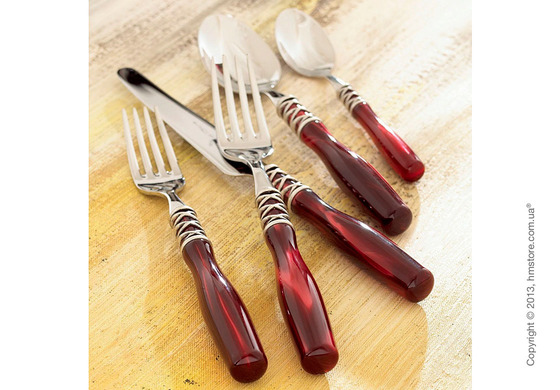 Набор столовых приборов Bugatti Arianna коллекция Old-Silverplated Ring на 6 персон, 24 предмета, Burgundy