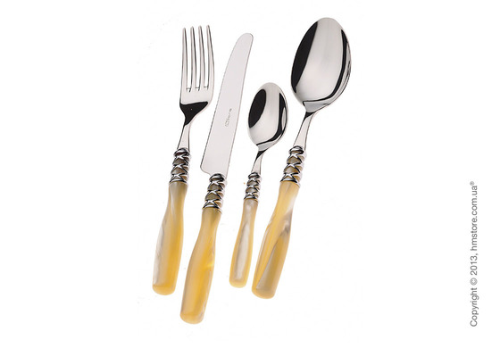 Набор столовых приборов Bugatti Arianna коллекция Chromed Metal Ring на 6 персон, 24 предмета, Ivory