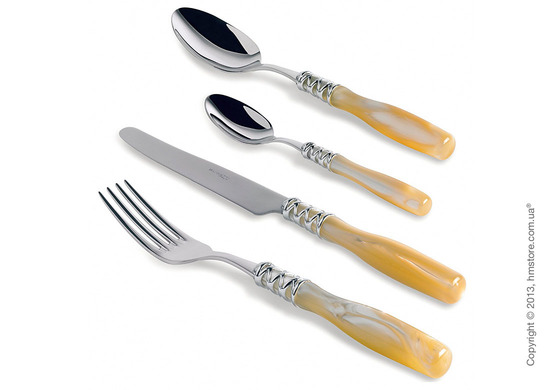 Набор столовых приборов Bugatti Arianna коллекция Chromed Metal Ring на 6 персон, 24 предмета, Ivory