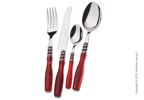 Набор столовых приборов Bugatti Arianna коллекция Chromed Metal Ring на 6 персон, 24 предмета, Red