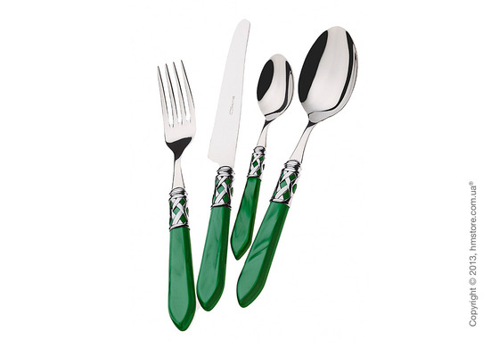 Набор столовых приборов Bugatti Aladdin коллекция Chromed Metal Ring на 6 персон, 24 предмета, Green