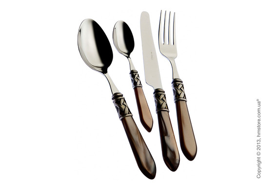 Набор столовых приборов Bugatti Aladdin коллекция Old-Silverplated Ring на 6 персон, 24 предмета, Onyx