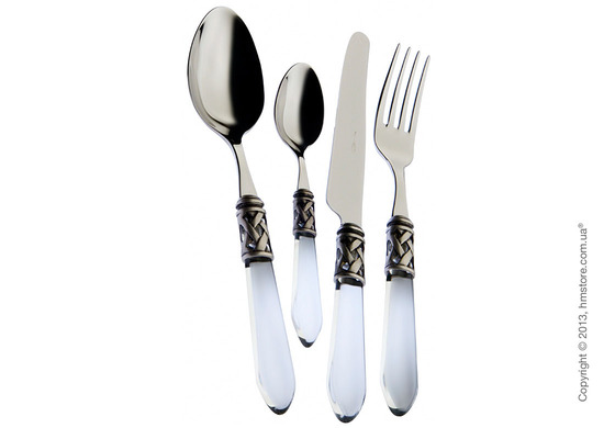 Набор столовых приборов Bugatti Aladdin коллекция Old-Silverplated Ring на 6 персон, 24 предмета, Transparent