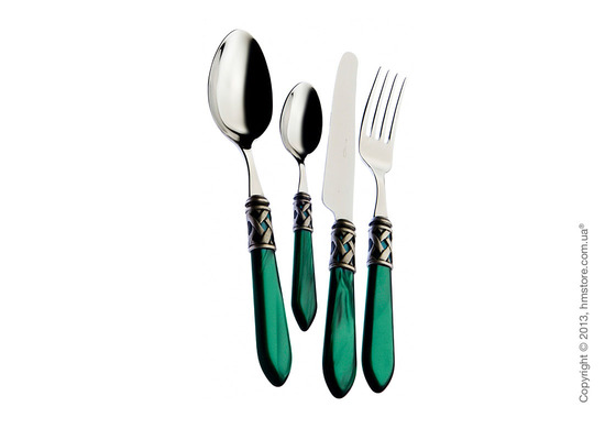 Набор столовых приборов Bugatti Aladdin коллекция Old-Silverplated Ring на 6 персон, 24 предмета, Green