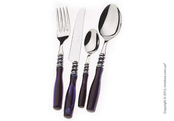 Набор столовых приборов Bugatti Arianna коллекция Chromed Metal Ring на 6 персон, 24 предмета, Blue Набор столовых приборов Bugatti Arianna коллекция Chromed Metal Ring на 6 персон, 24 предмета, Blue