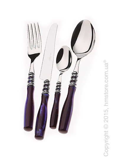 Набор столовых приборов Bugatti Arianna коллекция Chromed Metal Ring на 6 персон, 24 предмета, Blue