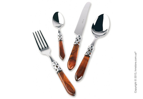 Набор столовых приборов Bugatti Aladdin коллекция Chromed Metal Ring на 6 персон, 24 предмета, Transparent tortoiseshell