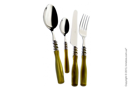 Набор столовых приборов Bugatti Arianna коллекция Old-Silverplated Ring на 6 персон, 24 предмета, Silky green