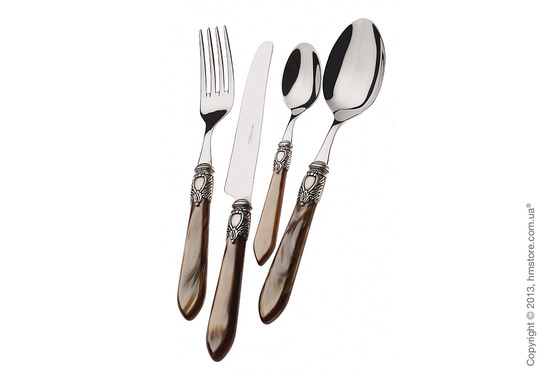 Набор столовых приборов Bugatti Oxford коллекция Old-Silverplated Ring на 6 персон, 24 предмета, Onyx