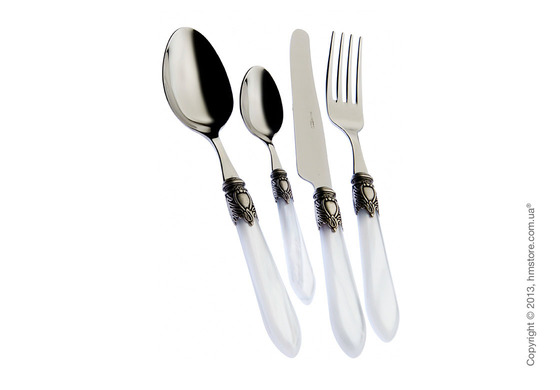 Набор столовых приборов Bugatti Oxford коллекция Old-Silverplated Ring на 6 персон, 24 предмета, White