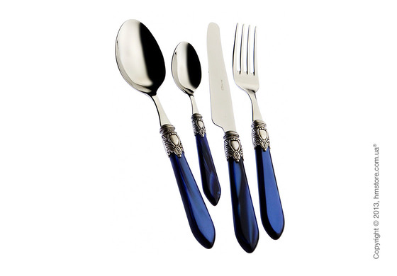 Набор столовых приборов Bugatti Oxford коллекция Old-Silverplated Ring на 6 персон, 24 предмета, Blue