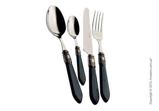 Набор столовых приборов Bugatti Oxford коллекция Old-Silverplated Ring на 6 персон, 24 предмета, Black