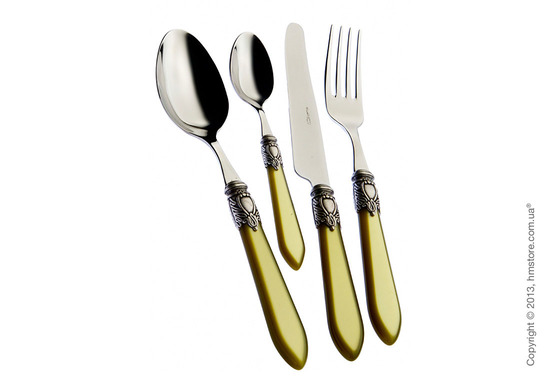 Набор столовых приборов Bugatti Oxford коллекция Old-Silverplated Ring на 6 персон, 24 предмета, Green