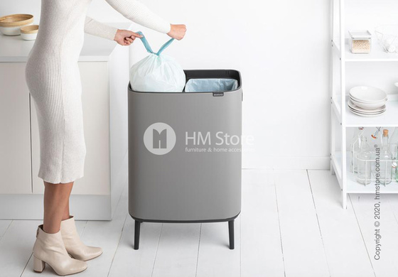 Ведро для мусора двухсекционное Brabantia Bo Touch Bin Hi 30/30 л, Mineral Concrete Grey