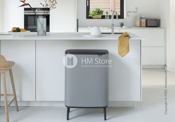 Ведро для мусора двухсекционное Brabantia Bo Touch Bin Hi 30/30 л, Mineral Concrete Grey