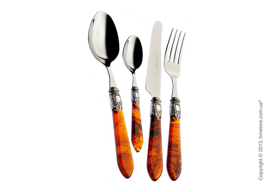 Набор столовых приборов Bugatti Oxford коллекция Old-Silverplated Ring на 6 персон, 24 предмета, Tortoiseshell