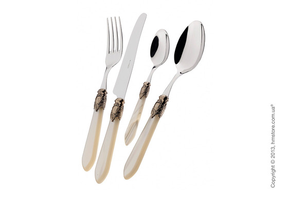 Набор столовых приборов Bugatti Oxford коллекция Gold Plated Ring на 6 персон, 24 предмета, Ivory