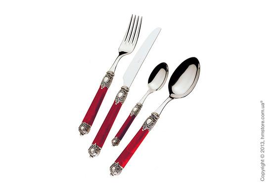 Набор столовых приборов Bugatti Rinascimento коллекция Old-Silverplated Ring на 6 персон, 24 предмета, Red
