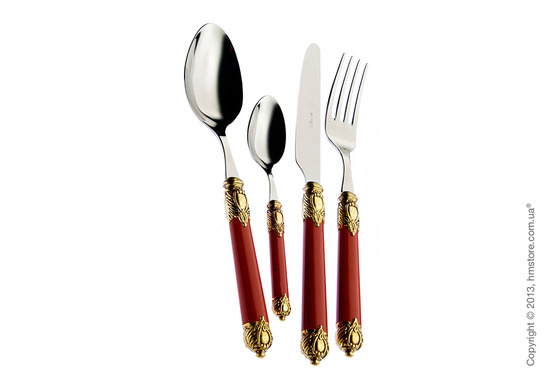 Набор столовых приборов Bugatti Rinascimento коллекция Gold Plated Ring на 6 персон, 24 предмета, Burgundy