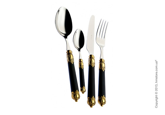 Набор столовых приборов Bugatti Rinascimento коллекция Gold Plated Ring на 6 персон, 24 предмета, Black