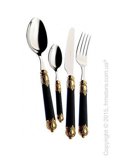 Набор столовых приборов Bugatti Rinascimento коллекция Gold Plated Ring на 6 персон, 24 предмета, Black