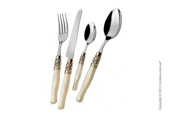 Набор столовых приборов Bugatti Selene коллекция Gold Plated Ring на 6 персон, 24 предмета, Ivory