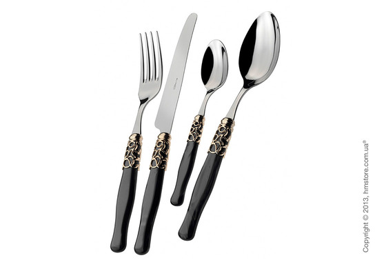 Набор столовых приборов Bugatti Selene коллекция Gold Plated Ring на 6 персон, 24 предмета, Black