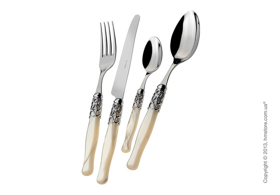 Набор столовых приборов Bugatti Selene коллекция Chromed Metal Ring на 6 персон, 24 предмета, Ivory
