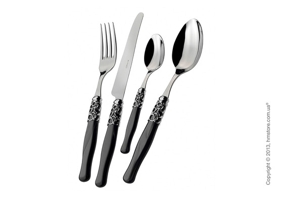 Набор столовых приборов Bugatti Selene коллекция Chromed Metal Ring на 6 персон, 24 предмета, Black