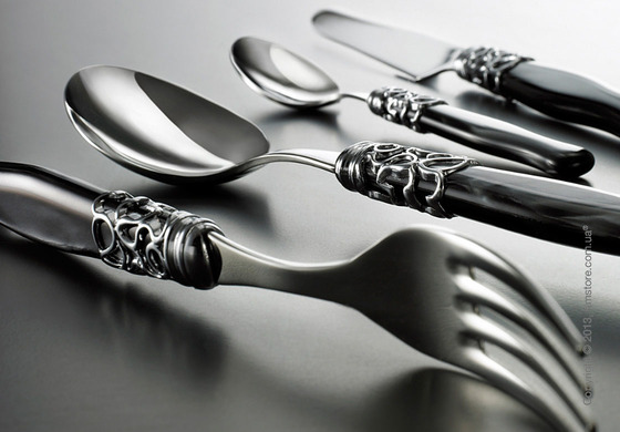 Набор столовых приборов Bugatti Selene коллекция Chromed Metal Ring на 6 персон, 24 предмета, Black