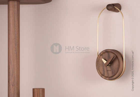 Часы настенные Nomon Micro Eslabon Wall Clock, Gold and Walnut