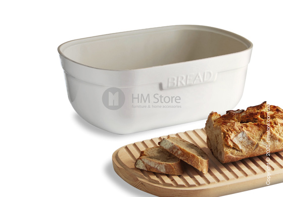 Хлебница с доской-крышкой Emile Henry 35,5 x 24,5 x 15,8 см, Blanc Craie