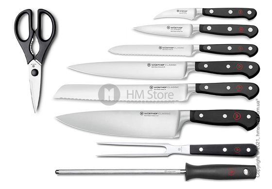 Набор ножей на подставке Wüsthof коллекция Classic, 9 предметов, Brown