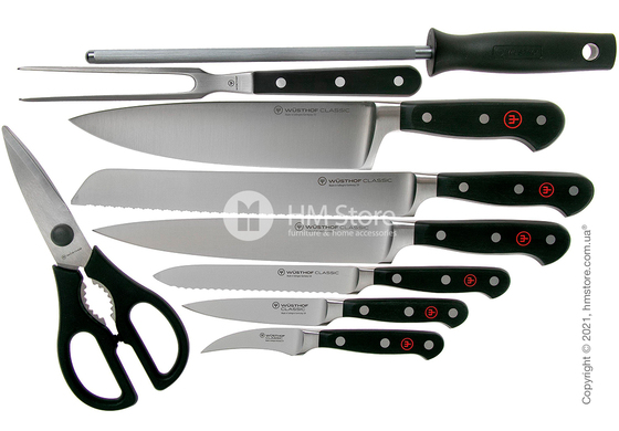 Набор ножей на подставке Wüsthof коллекция Classic, 9 предметов, Brown