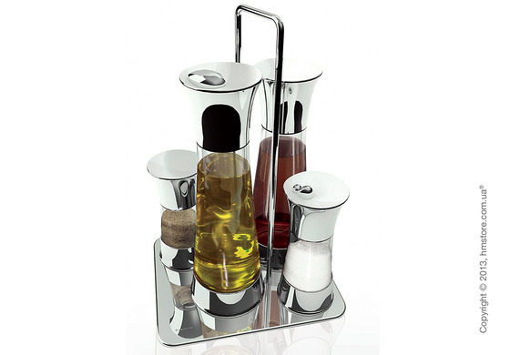 Набор емкостей для масла, уксуса, соли и перца на подставке Bugatti Acqua Oil & Vinegar + Salt & Pepper