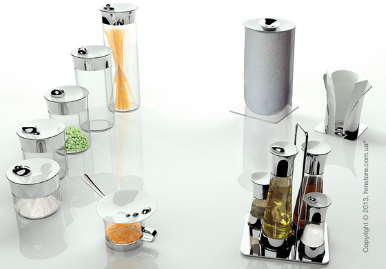 Набор емкостей для масла, уксуса, соли и перца на подставке Bugatti Acqua Oil & Vinegar + Salt & Pepper