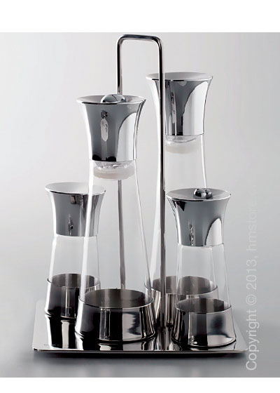 Набор емкостей для масла, уксуса, соли и перца на подставке Bugatti Acqua Oil & Vinegar + Salt & Pepper