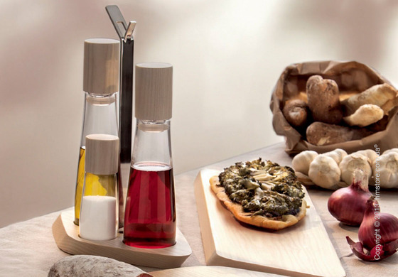 Набор емкостей для масла, уксуса, соли и перца на подставке Bugatti Trattoria Oil & Vinegar + Salt & Pepper