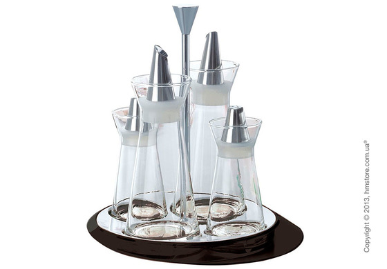 Набор емкостей на подставке Bugatti Glamour Oil & Vinegar + Salt & Pepper, Черный