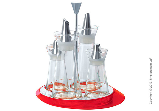 Набор емкостей на подставке Bugatti Glamour Oil & Vinegar + Salt & Pepper, Красный